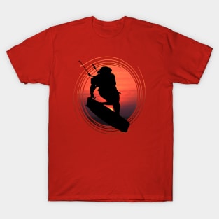 Kitesurfers Freestyle Kite Female Rider Silhouette Sunset T-Shirt